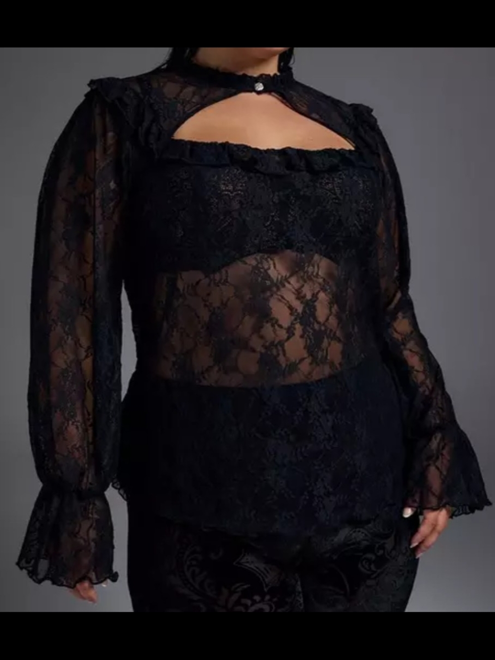 TORRID Completely Sheer Black Floral Lace Ruffle Top 4x (26) Nightfall - New